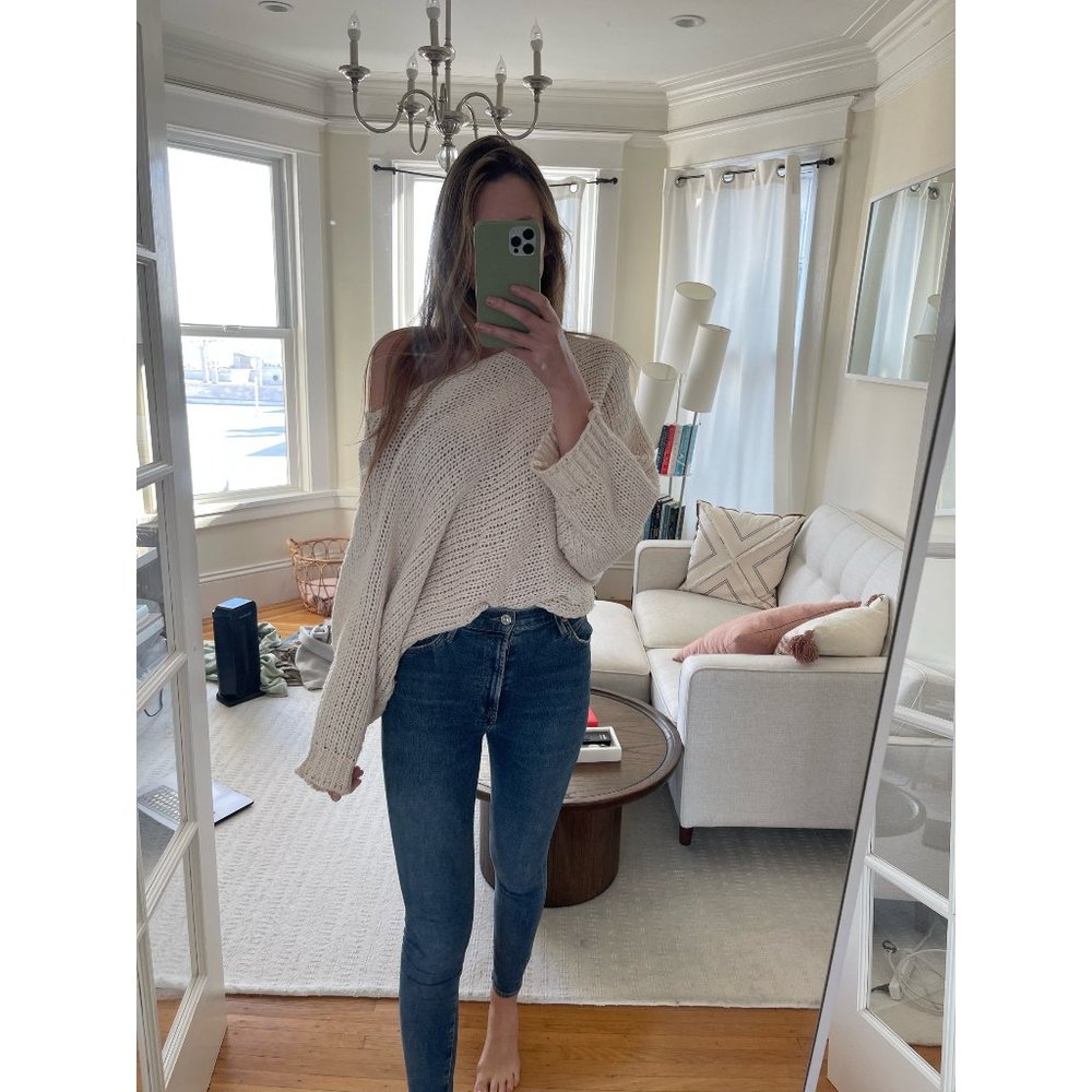 Aakaa Knitted Cream Off-the-Shoulder Sweater Size Small